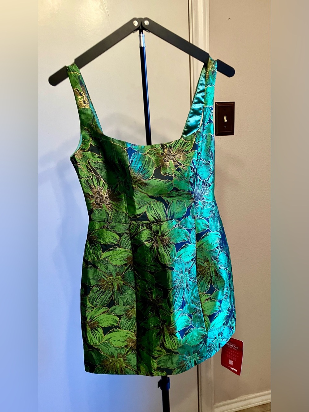 Fashion Nova Mollie Floral Jacquard Mini Dress - Metallic Green - Size Small